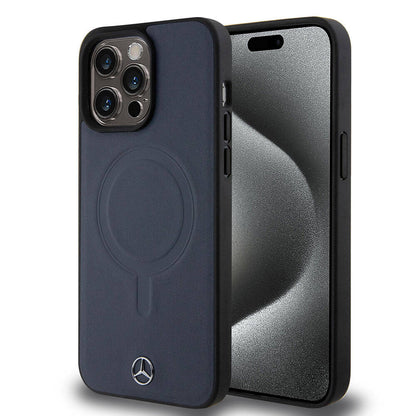 iPhone 15 Pro Max Kılıf Mercedes Benz Orjinal Lisanslı M-safe Şarj Özellikli Metal Yıldız Logolu Pürüzsüz Deri Kılıf