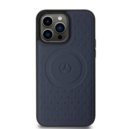 iPhone 15 Pro Max Kılıf Mercedes Benz Orjinal Lisanslı M-safe Şarj Özellikli Mühürlü Yıldız Desenli ve Logolu Deri Kılıf