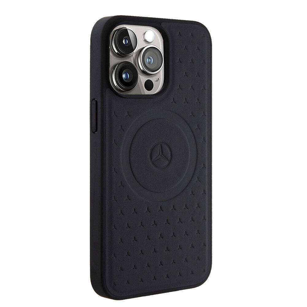 iPhone 15 Pro Max Kılıf Mercedes Benz Orjinal Lisanslı M-safe Şarj Özellikli Mühürlü Yıldız Desenli ve Logolu Deri Kılıf