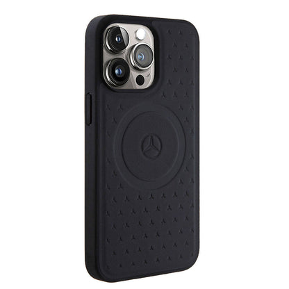 iPhone 15 Pro Max Kılıf Mercedes Benz Orjinal Lisanslı M-safe Şarj Özellikli Mühürlü Yıldız Desenli ve Logolu Deri Kılıf