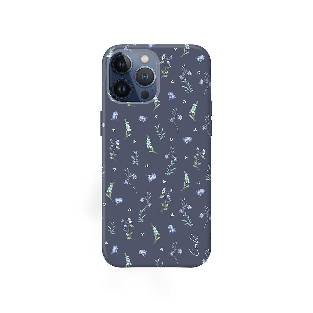 Apple iPhone 15 Pro Max Kılıf Mini Çayır Çiçekleri Desenli Coehl Prairie Kapak Lacivert
