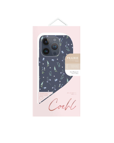 Apple iPhone 15 Pro Max Kılıf Mini Çayır Çiçekleri Desenli Coehl Prairie Kapak Lacivert