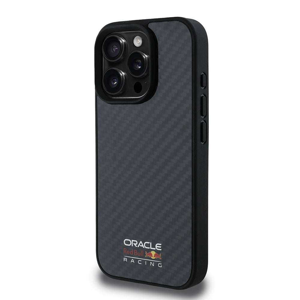 Apple iPhone 15 Pro Max Kılıf Redbull Orjinal Lisanslı M-safe Şarj Özellikli Karbon Fiber Tasarımlı Parlayan Logolu Kapak Siyah
