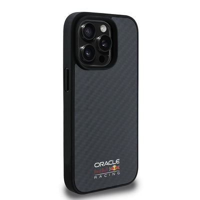 Apple iPhone 15 Pro Max Kılıf Redbull Orjinal Lisanslı M-safe Şarj Özellikli Karbon Fiber Tasarımlı Parlayan Logolu Kapak Siyah