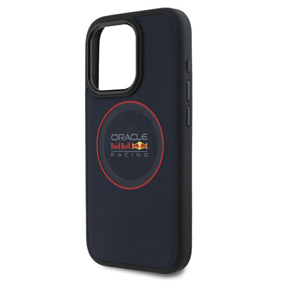 Apple iPhone 15 Pro Max Kılıf Redbull Orjinal Lisanslı M-safe Şarj Özellikli Kırmızı Halka ve Logo Kabartmalı PU Deri Kapak Lacivert