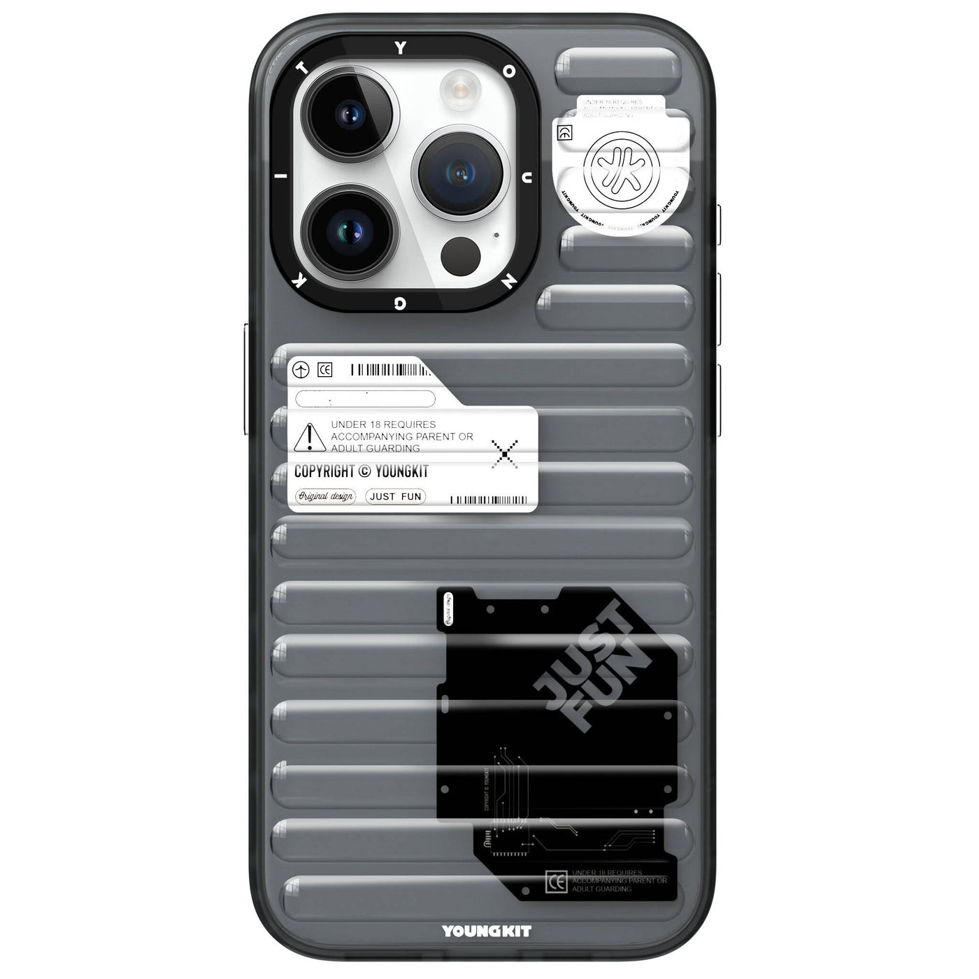 Apple iPhone 15 Pro Max Kılıf Şeffaf Renkli Tasarım YoungKit Fluorite Serisi Kapak Siyah