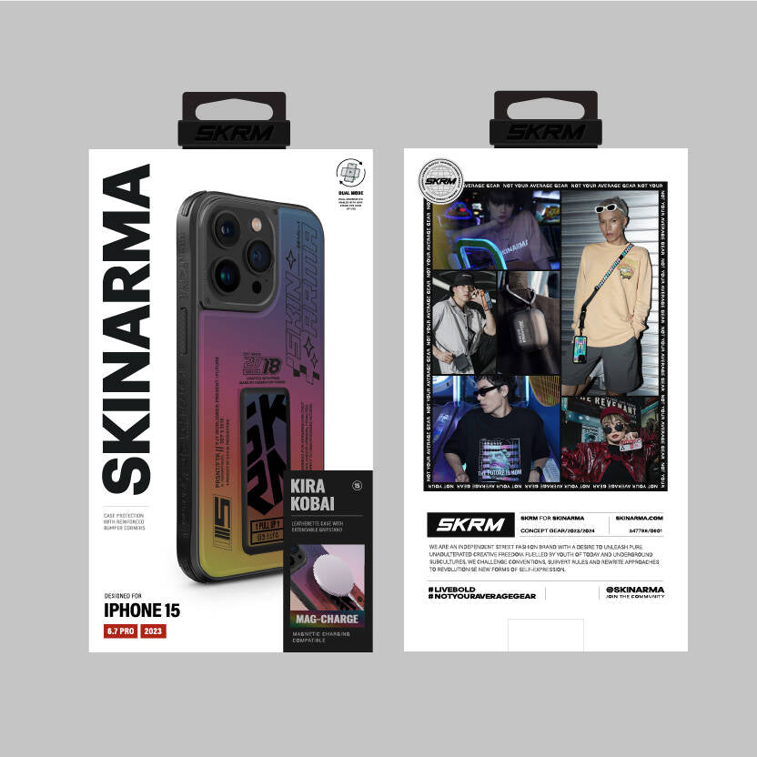 iPhone 15 Pro Max Kılıf SkinArma Holografik Tasarımlı Standlı Deri Görünümlü Kira Kobai Kılıf