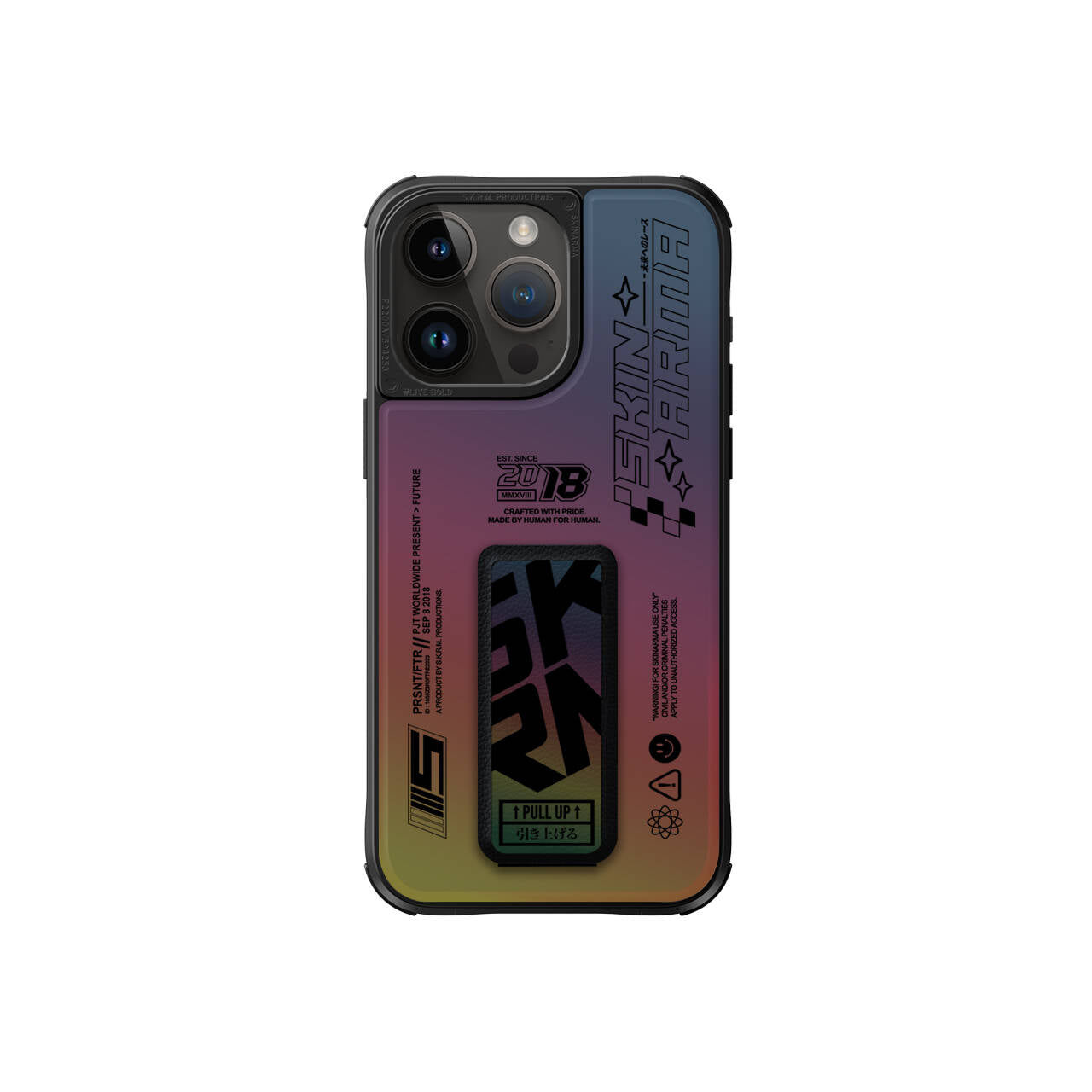 iPhone 15 Pro Max Kılıf SkinArma Holografik Tasarımlı Standlı Deri Görünümlü Kira Kobai Kılıf