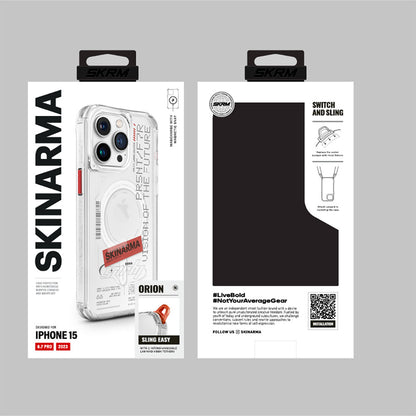 iPhone 15 Pro Max Kılıf SkinArma M-safe Şarj Özellikli Yazı Desenli Airbag Tasarımlı Orion Kılıf