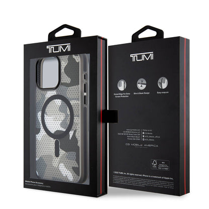 iPhone 15 Pro Max Kılıf TUMI Orjinal Lisanslı M-safe Şarj Özellikli Buzlanmış Saydam Ağ Kamuflajı Desenli Kılıf