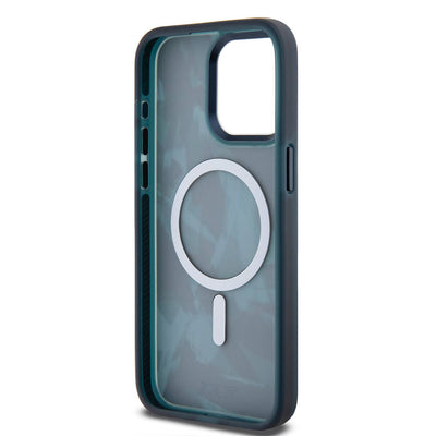 Apple iPhone 15 Pro Max Kılıf TUMI Orjinal Lisanslı Magsafe Şarj Özellikli Buzlanmış Saydam Fırça Kamuflajı Desenli Kapak Yeşil