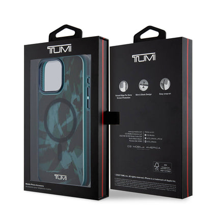 iPhone 15 Pro Max Kılıf TUMI Orjinal Lisanslı M-safe Şarj Özellikli Buzlanmış Saydam Fırça Kamuflajı Desenli Kılıf
