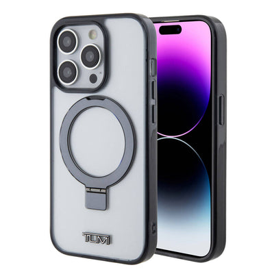 Apple iPhone 15 Pro Max Kılıf TUMI Orjinal Lisanslı Magsafe Şarj Özellikli Metal Logolu Ring Standlı Silikon Kapak Beyaz