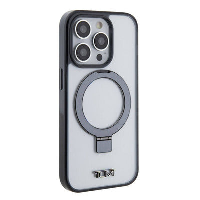 Apple iPhone 15 Pro Max Kılıf TUMI Orjinal Lisanslı Magsafe Şarj Özellikli Metal Logolu Ring Standlı Silikon Kapak Beyaz