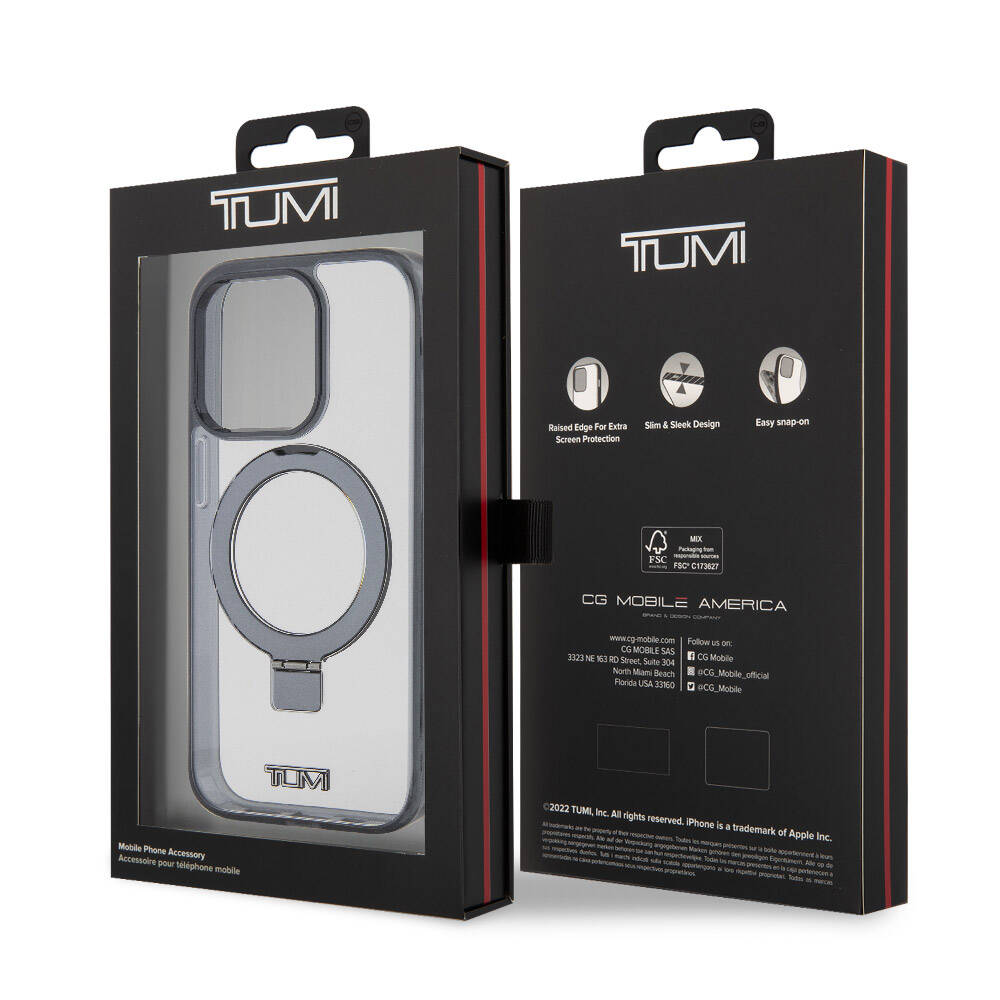 Apple iPhone 15 Pro Max Kılıf TUMI Orjinal Lisanslı Magsafe Şarj Özellikli Metal Logolu Ring Standlı Silikon Kapak Beyaz