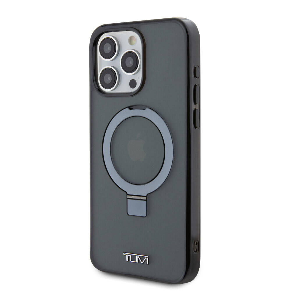 Apple iPhone 15 Pro Max Kılıf TUMI Orjinal Lisanslı Magsafe Şarj Özellikli PC TPU Metal Logolu Ring Standlı Kapak Siyah