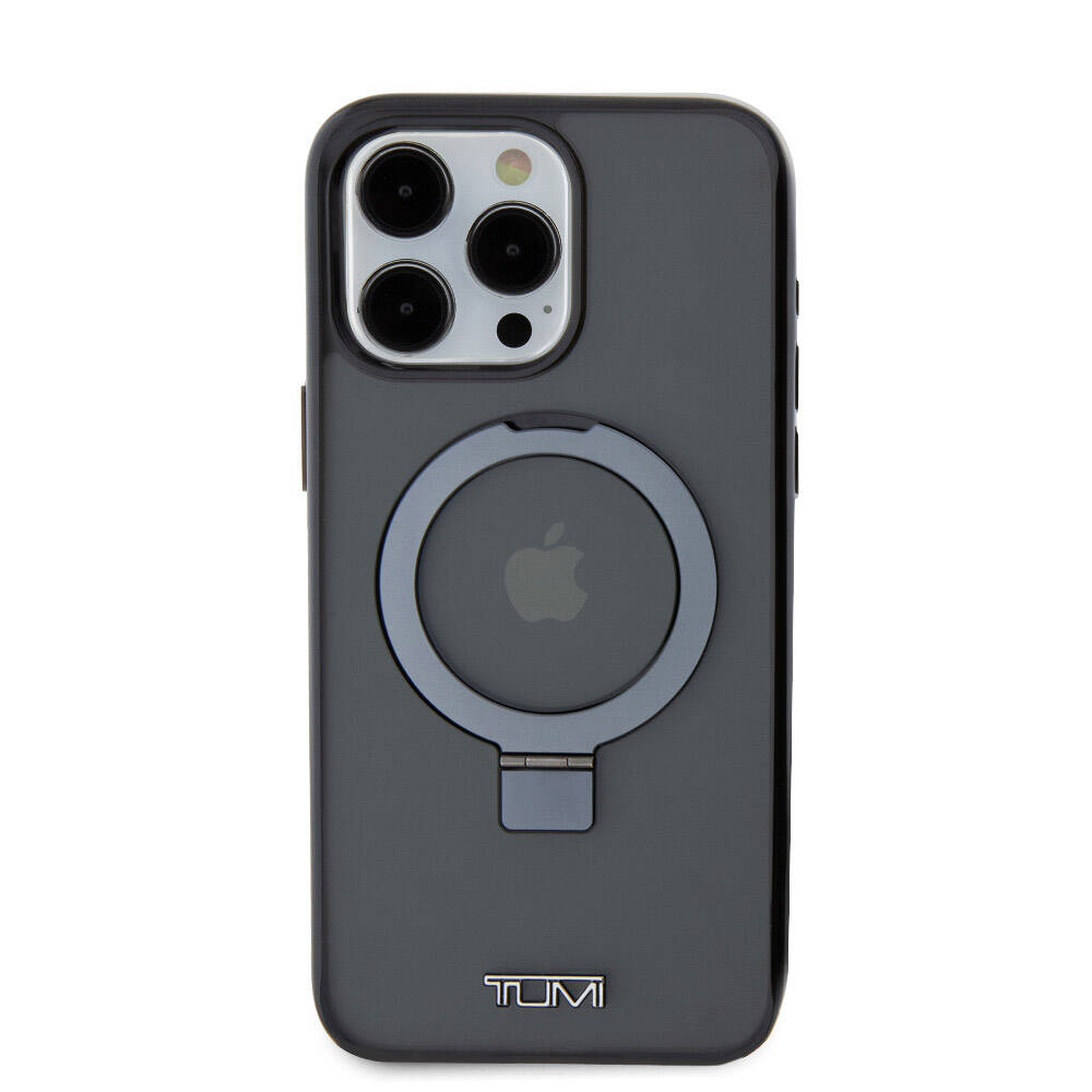 Apple iPhone 15 Pro Max Kılıf TUMI Orjinal Lisanslı Magsafe Şarj Özellikli PC TPU Metal Logolu Ring Standlı Kapak Siyah