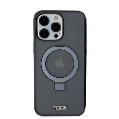 Apple iPhone 15 Pro Max Kılıf TUMI Orjinal Lisanslı Magsafe Şarj Özellikli PC TPU Metal Logolu Ring Standlı Kapak Siyah