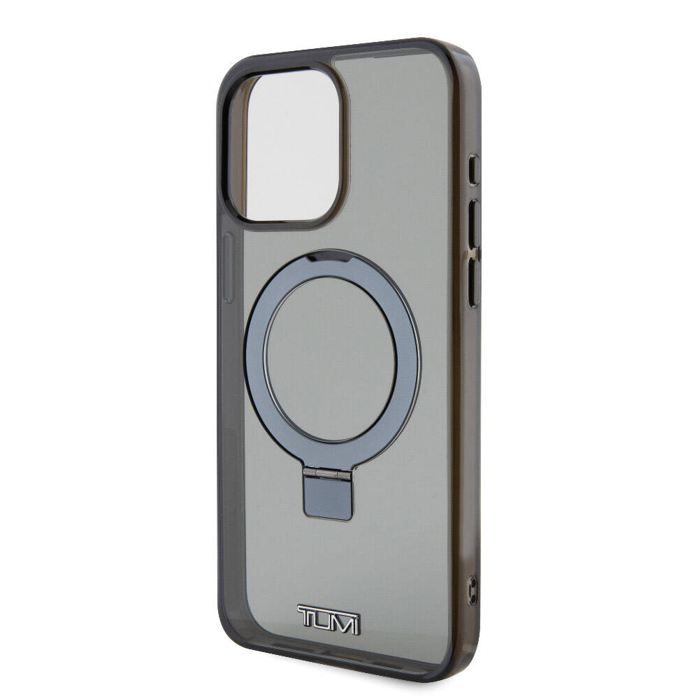 Apple iPhone 15 Pro Max Kılıf TUMI Orjinal Lisanslı Magsafe Şarj Özellikli PC TPU Metal Logolu Ring Standlı Kapak Siyah