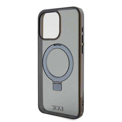 Apple iPhone 15 Pro Max Kılıf TUMI Orjinal Lisanslı Magsafe Şarj Özellikli PC TPU Metal Logolu Ring Standlı Kapak Siyah