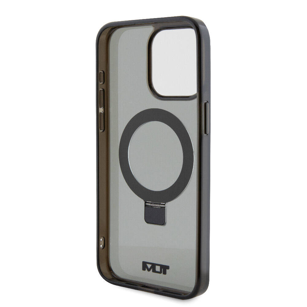 Apple iPhone 15 Pro Max Kılıf TUMI Orjinal Lisanslı Magsafe Şarj Özellikli PC TPU Metal Logolu Ring Standlı Kapak Siyah