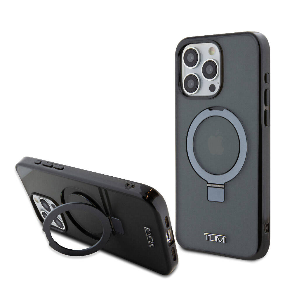 iPhone 15 Pro Max Kılıf TUMI Orjinal Lisanslı M-safe Şarj Özellikli PC TPU Metal Logolu Ring Standlı Kılıf
