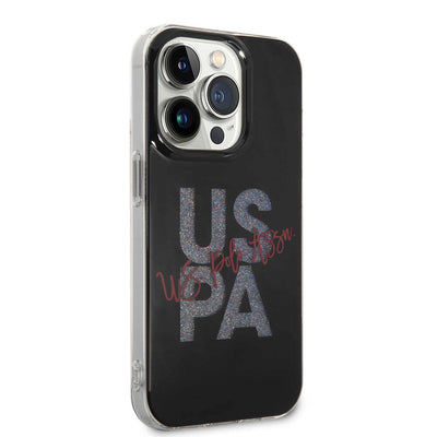 Apple iPhone 15 Pro Max Kılıf U.S. Polo Assn. Orjinal Lisanslı Simli Parlak Alfabe Tasarım Kapak Lacivert