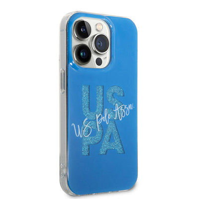Apple iPhone 15 Pro Max Kılıf U.S. Polo Assn. Orjinal Lisanslı Simli Parlak Alfabe Tasarım Kapak Lacivert
