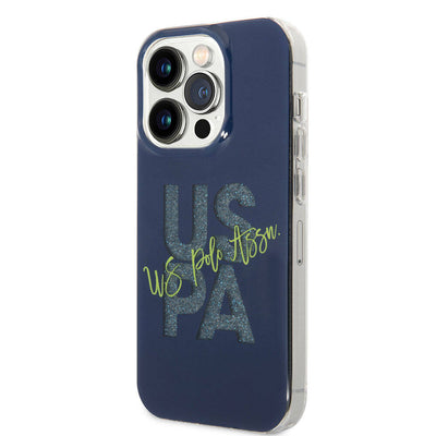 Apple iPhone 15 Pro Max Kılıf U.S. Polo Assn. Orjinal Lisanslı Simli Parlak Alfabe Tasarım Kapak Lacivert