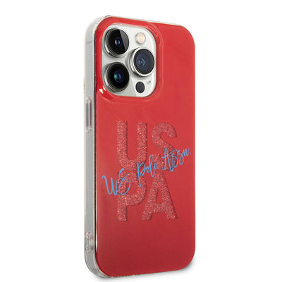 Apple iPhone 15 Pro Max Kılıf U.S. Polo Assn. Orjinal Lisanslı Simli Parlak Alfabe Tasarım Kapak Mavi