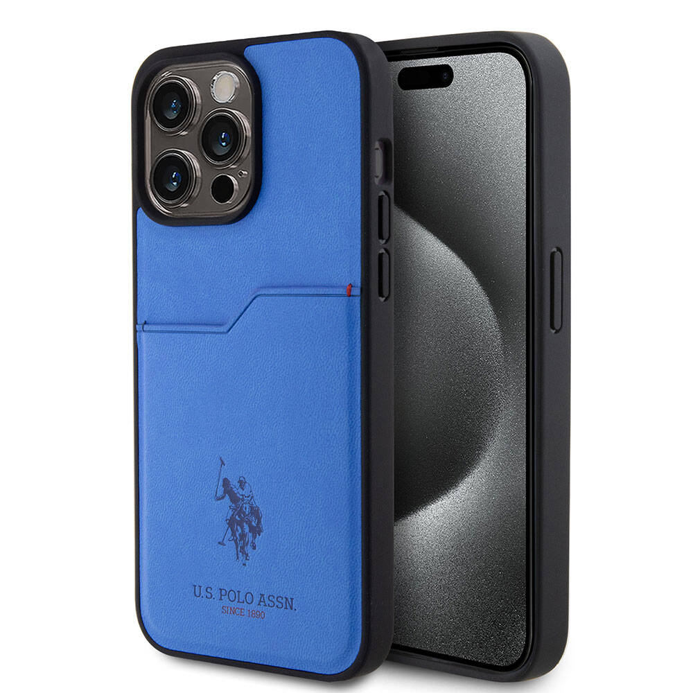 Apple iPhone 15 Pro Max Kılıf U.S. Polo Assn. Orjinal Lisanslı Baskı Logolu PU Kartlıklı Kapak Lacivert