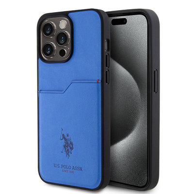 Apple iPhone 15 Pro Max Kılıf U.S. Polo Assn. Orjinal Lisanslı Baskı Logolu PU Kartlıklı Kapak Lacivert