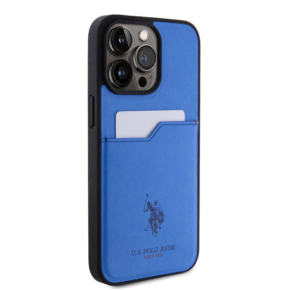 Apple iPhone 15 Pro Max Kılıf U.S. Polo Assn. Orjinal Lisanslı Baskı Logolu PU Kartlıklı Kapak Lacivert