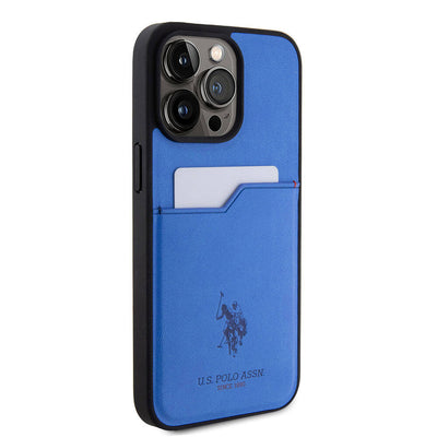 Apple iPhone 15 Pro Max Kılıf U.S. Polo Assn. Orjinal Lisanslı Baskı Logolu PU Kartlıklı Kapak Lacivert