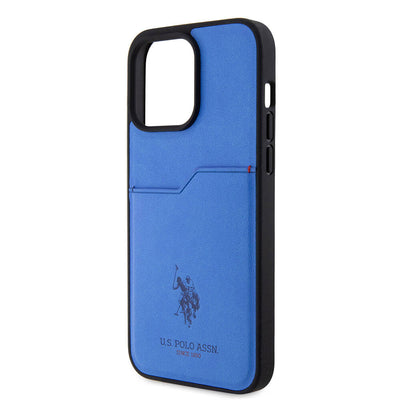 Apple iPhone 15 Pro Max Kılıf U.S. Polo Assn. Orjinal Lisanslı Baskı Logolu PU Kartlıklı Kapak Mavi