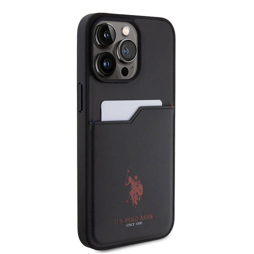 Apple iPhone 15 Pro Max Kılıf U.S. Polo Assn. Orjinal Lisanslı Baskı Logolu PU Kartlıklı Kapak Mavi