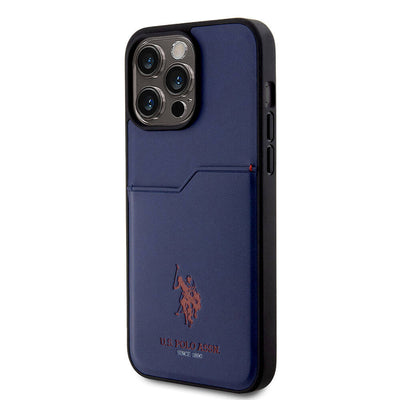 Apple iPhone 15 Pro Max Kılıf U.S. Polo Assn. Orjinal Lisanslı Baskı Logolu PU Kartlıklı Kapak Lacivert