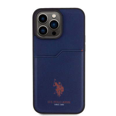 Apple iPhone 15 Pro Max Kılıf U.S. Polo Assn. Orjinal Lisanslı Baskı Logolu PU Kartlıklı Kapak Mavi