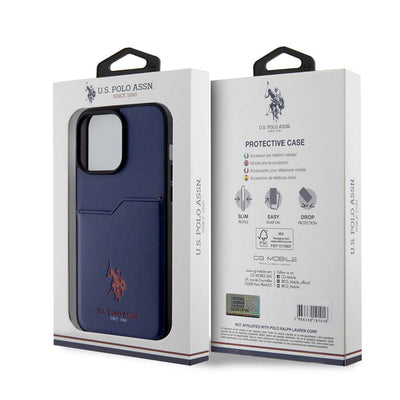Apple iPhone 15 Pro Max Kılıf U.S. Polo Assn. Orjinal Lisanslı Baskı Logolu PU Kartlıklı Kapak Mavi