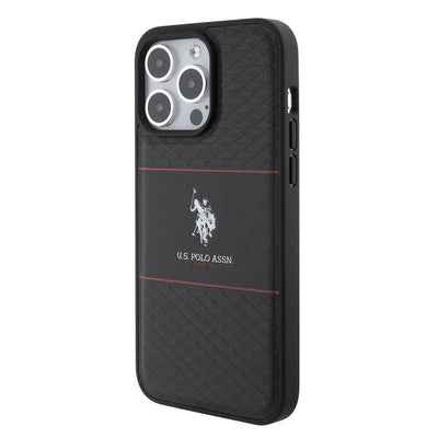 Apple iPhone 15 Pro Max Kılıf U.S. Polo Assn. Orjinal Lisanslı Deri Şeritli Logo Dizayn Kapak Lacivert