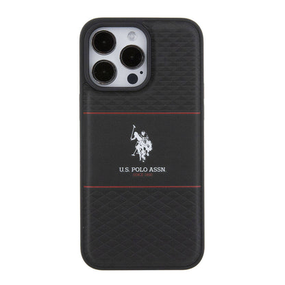 iPhone 15 Pro Max Kılıf U.S. Polo Assn. Orjinal Lisanslı Deri Şeritli Logo Dizayn Kılıf