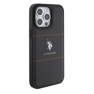 Apple iPhone 15 Pro Max Kılıf U.S. Polo Assn. Orjinal Lisanslı Deri Şeritli Logo Dizayn Kapak Lacivert