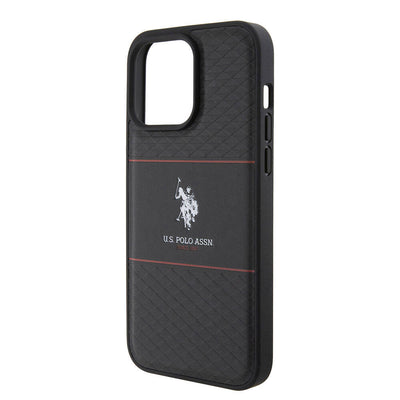 Apple iPhone 15 Pro Max Kılıf U.S. Polo Assn. Orjinal Lisanslı Deri Şeritli Logo Dizayn Kapak Lacivert