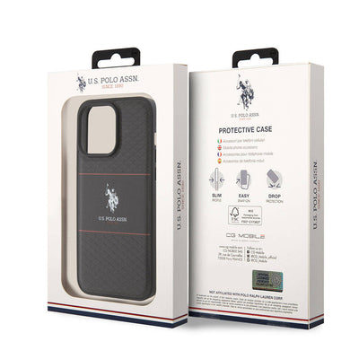 Apple iPhone 15 Pro Max Kılıf U.S. Polo Assn. Orjinal Lisanslı Deri Şeritli Logo Dizayn Kapak Lacivert