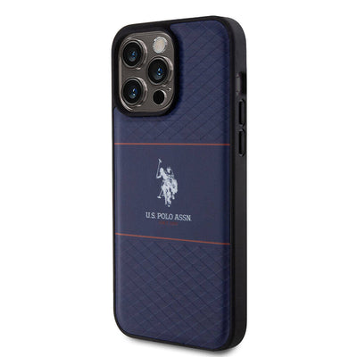 Apple iPhone 15 Pro Max Kılıf U.S. Polo Assn. Orjinal Lisanslı Deri Şeritli Logo Dizayn Kapak Lacivert