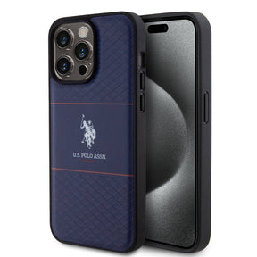 Apple iPhone 15 Pro Kılıf U.S. Polo Assn. Orjinal Lisanslı Deri Şeritli Logo Dizayn Kapak