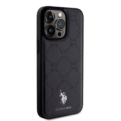 Apple iPhone 15 Pro Max Kılıf U.S. Polo Assn. Orjinal Lisanslı HS Desenli Baskı Logolu Suni Deri Kapak Siyah