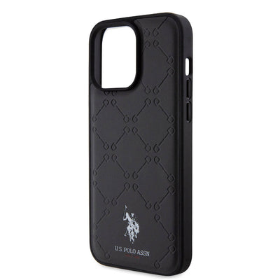 Apple iPhone 15 Pro Max Kılıf U.S. Polo Assn. Orjinal Lisanslı HS Desenli Baskı Logolu Suni Deri Kapak Siyah