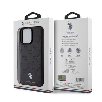 Apple iPhone 15 Pro Max Kılıf U.S. Polo Assn. Orjinal Lisanslı HS Desenli Baskı Logolu Suni Deri Kapak Siyah