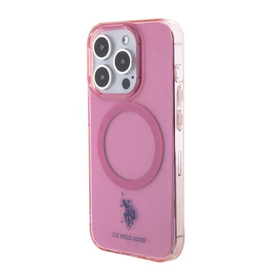 Apple iPhone 15 Pro Max Kılıf U.S. Polo Assn. Orjinal Lisanslı Magsafe Şarj Özellikli Transparan Tasarım Kapak Pembe